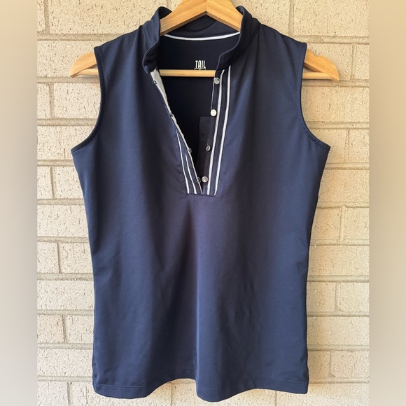 Tail Tops - Tail Women's Navy Sleeveless Tank Top Contrast Golf Atheleisure Small